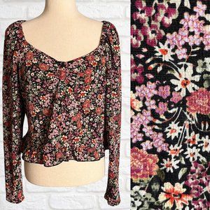 Wild Fable Long Sleeve Floral Square Neck Peasant Milkmaid Top Size Large